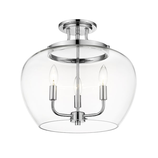 Joliet 3 Light Semi Flush Mount, Chrome & Clear